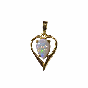 9ct Yellow Gold Solid Opal Heart Pendant
