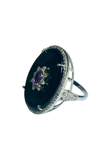 Sapphire Onyx and Diamond Ring in Sterling Silver