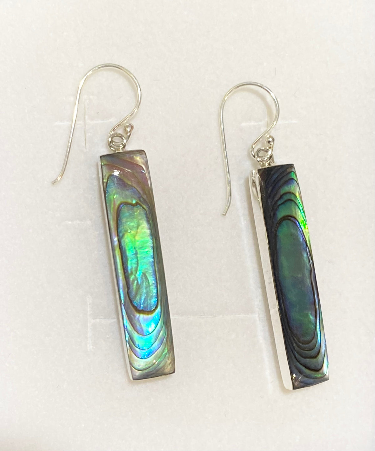 Sterling silver rectangle Abalone shell drop earrings 34mm