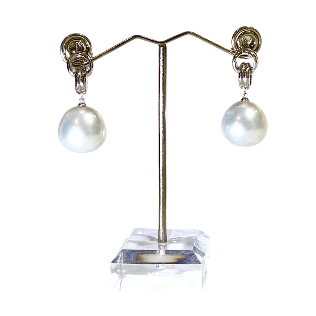 9ct White Gold 14mm White South Sea Pearl Earrings