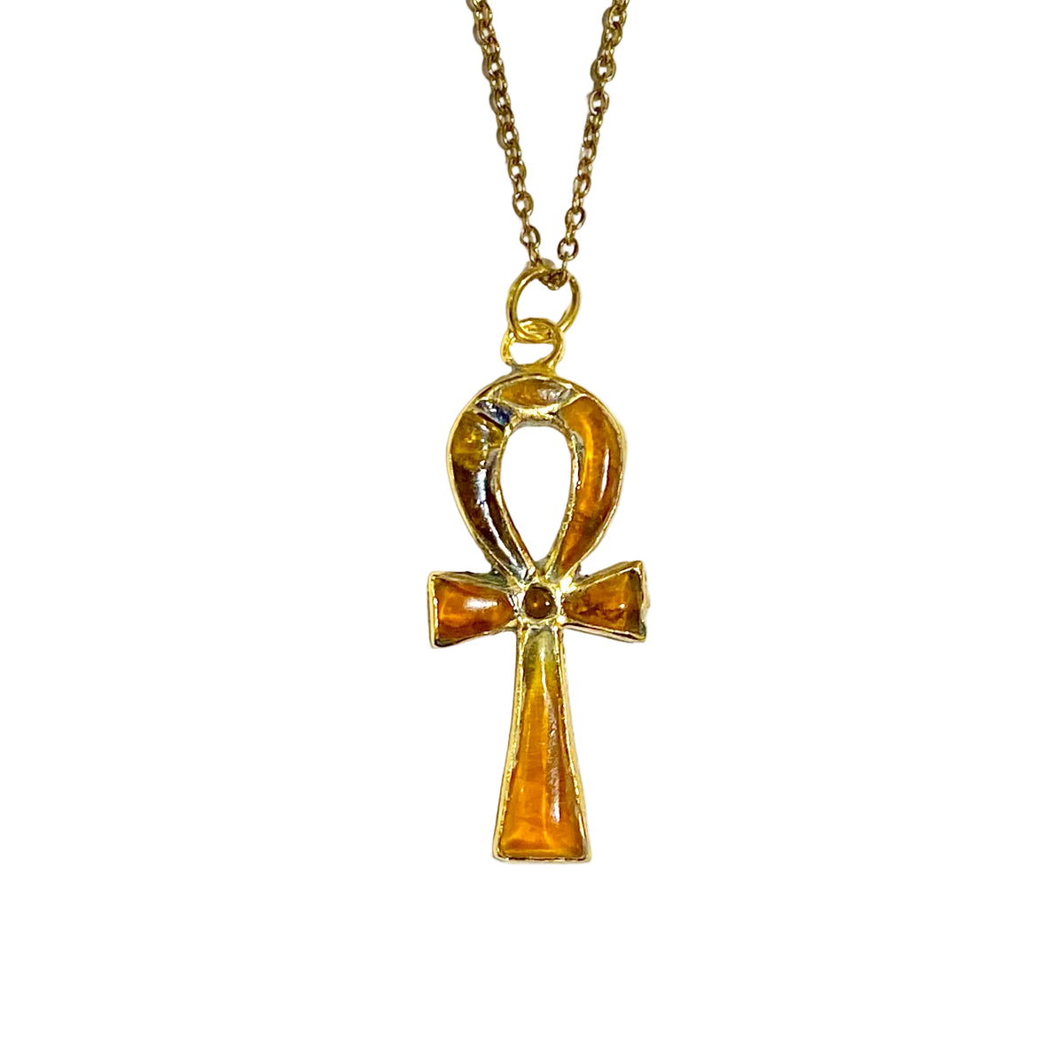 Brass and Enamel Ankh Necklace