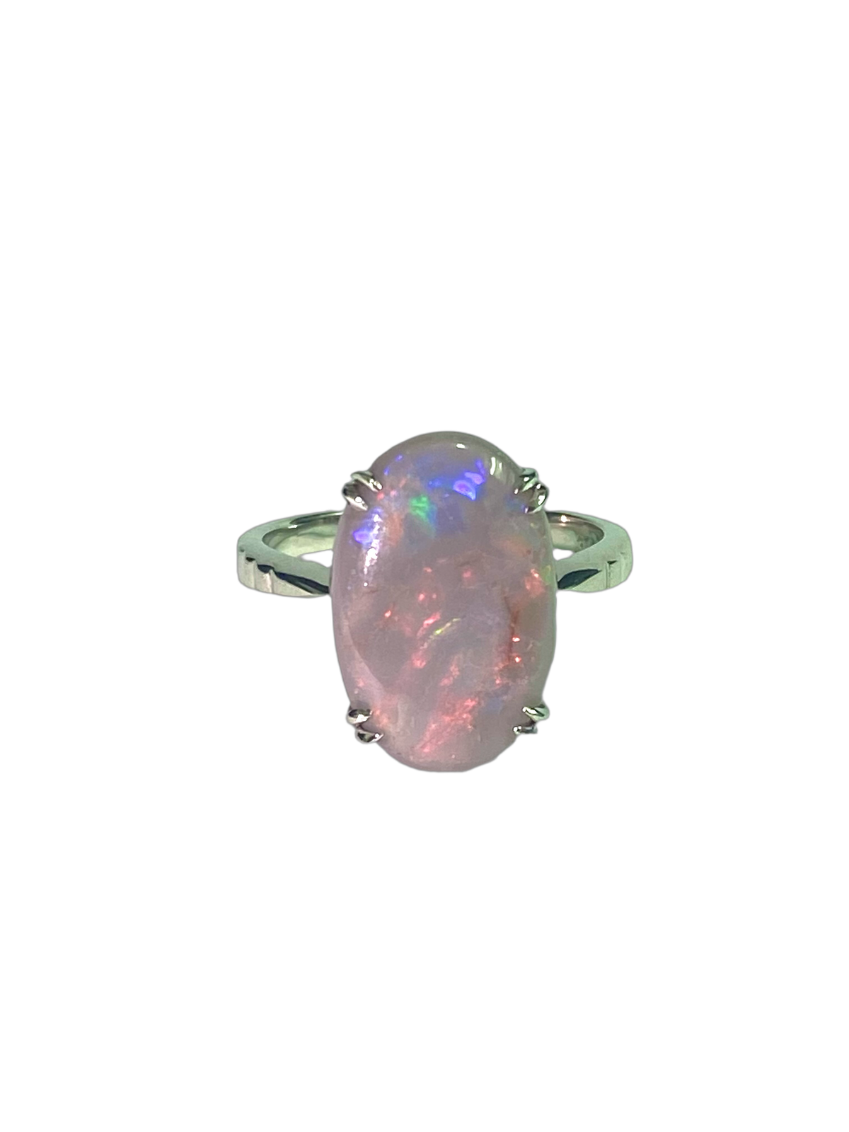 9ct White Gold Solid Black Opal Ring