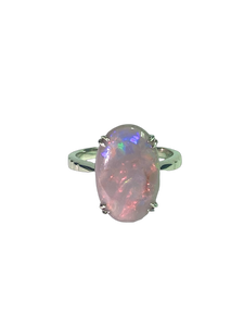 9ct White Gold Solid Black Opal Ring