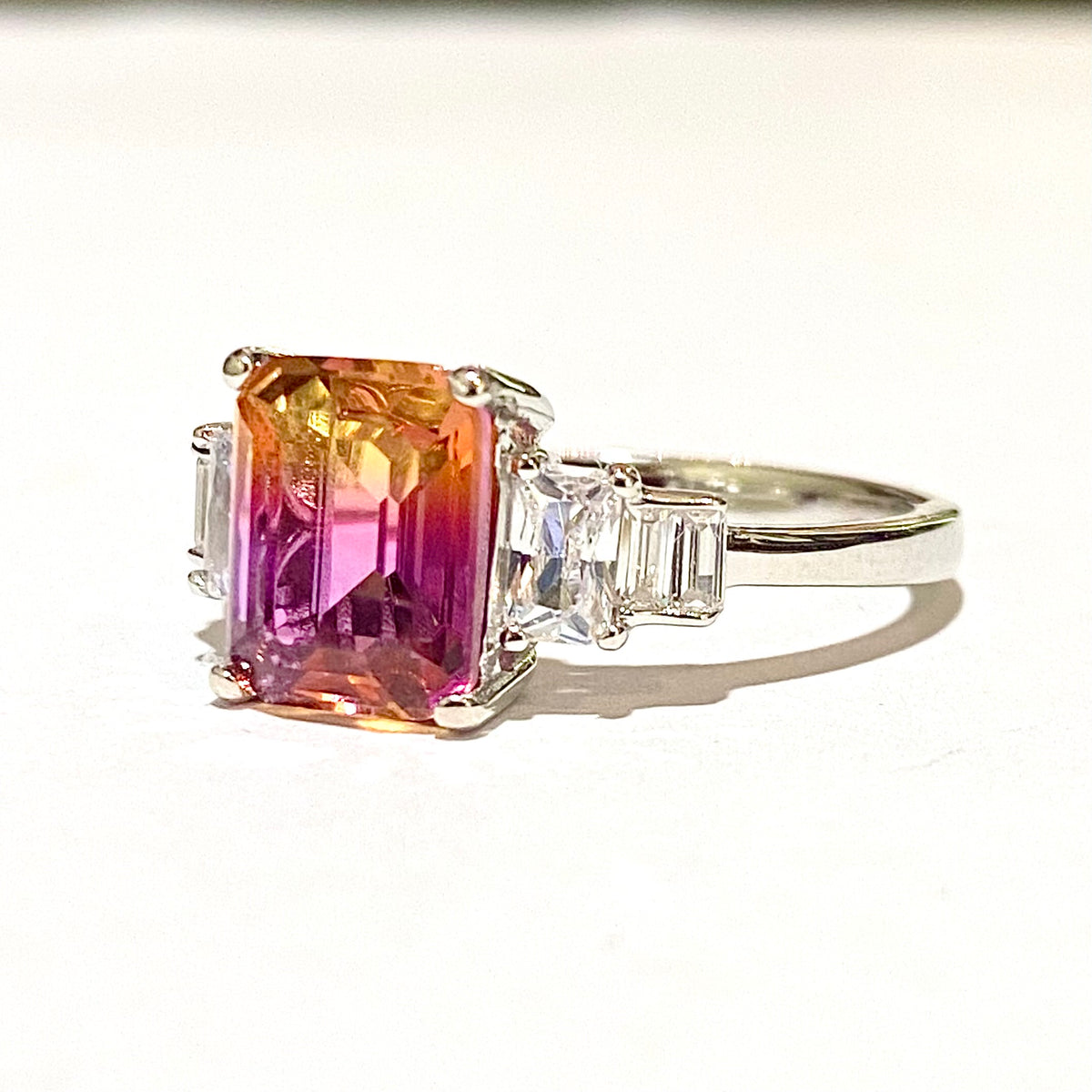 Sterling Silver Orange Bicolour Sunset CZ Ring