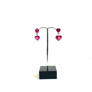 9ct White Gold Pink Tourmaline and Diamond Heart Drop Earrings