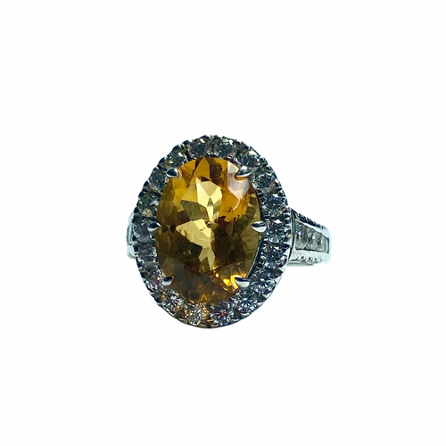 Citrine Ring with CZ in Sterling Silver