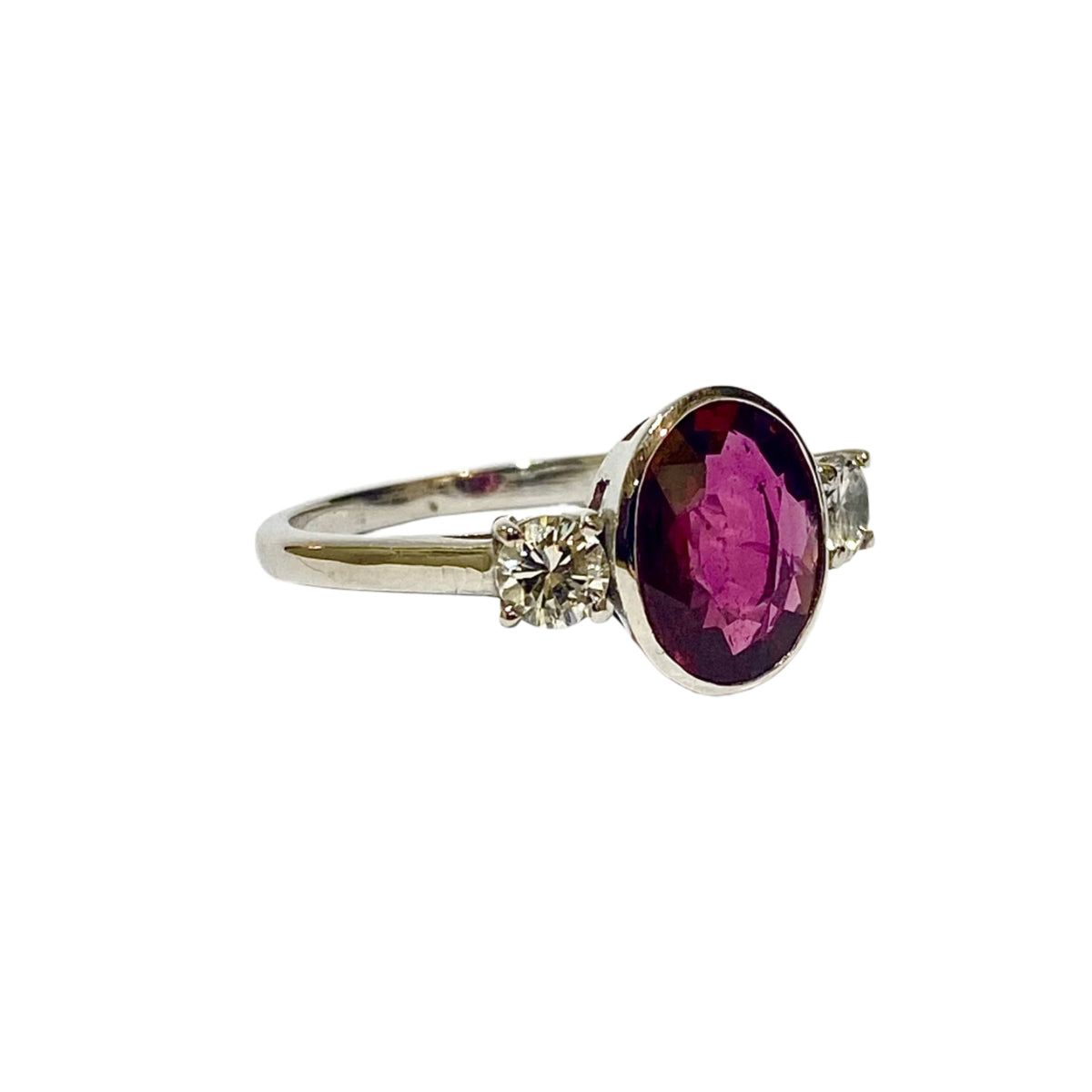 18ct White Gold Bezel set Ruby and Brilliant cut Diamond Ring