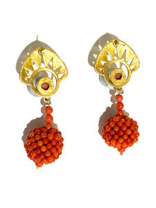 Woven Natural Momo Coral Silver Gold Plated Earrings