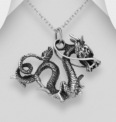 Sterling Silver Oxidised Dragon Pendant