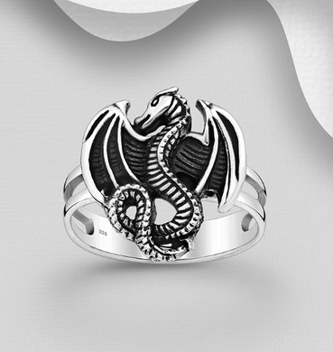 Sterling Silver Oxidised Dragon Ring