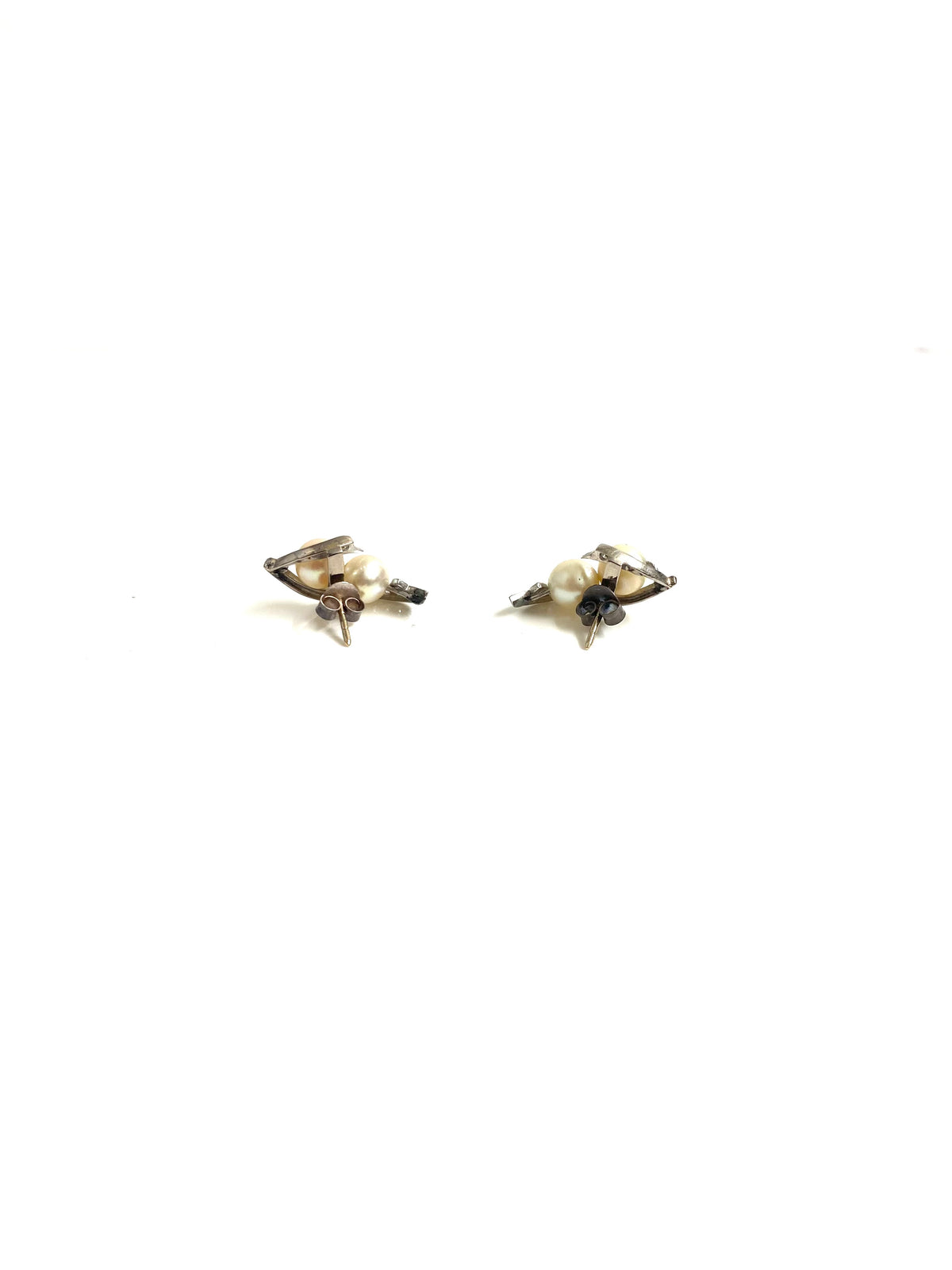 Antique White Gold Cultured Pearl and Diamond Earrings