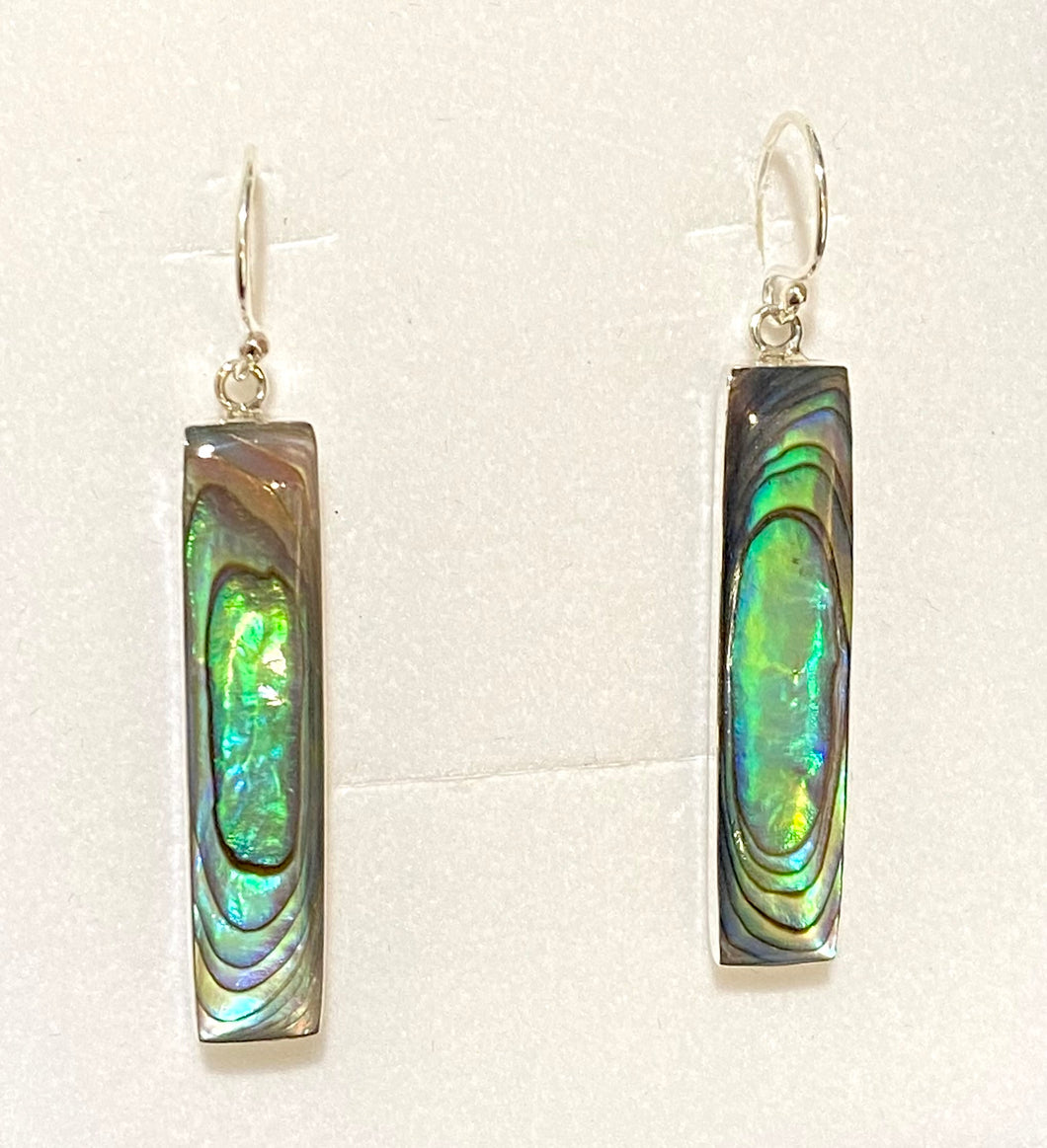 Sterling silver rectangle Abalone shell drop earrings 34mm