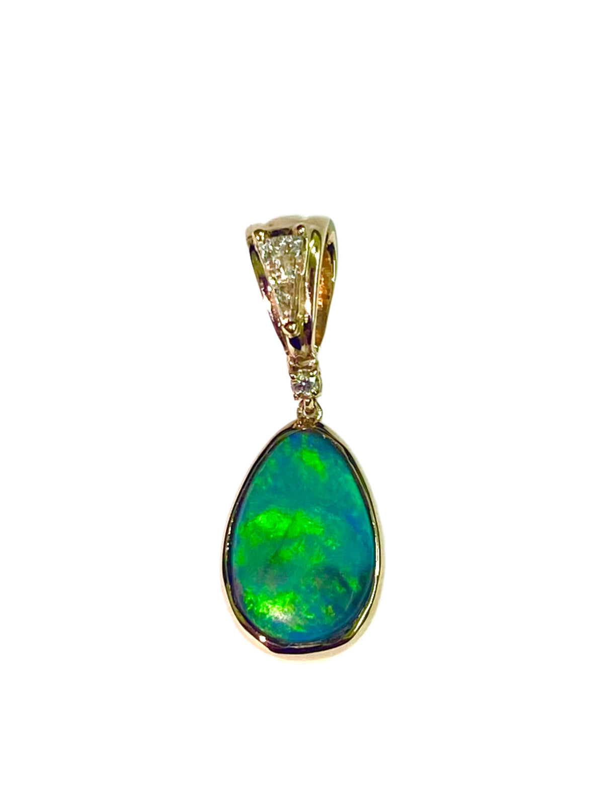 9ct Yellow Gold Solid Black Opal and Diamond Pendant