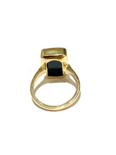 9ct Yellow Gold Bezel Set Onyx Ring with Centre Bezel Set Diamond