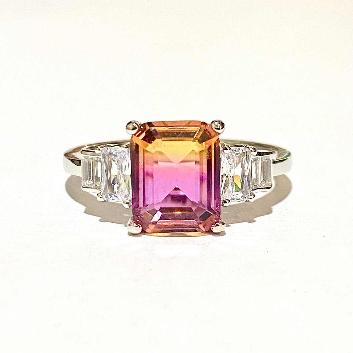 Sterling Silver Orange Bicolour Sunset CZ Ring