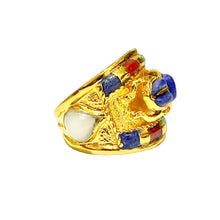 Sterling Silver Gold Plated Turquoise, Coral and Lapis Lazuli Scarab Ring