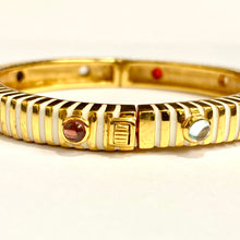 Sterling Silver Gold Plated Enamel Gemstone Hinged Bangle