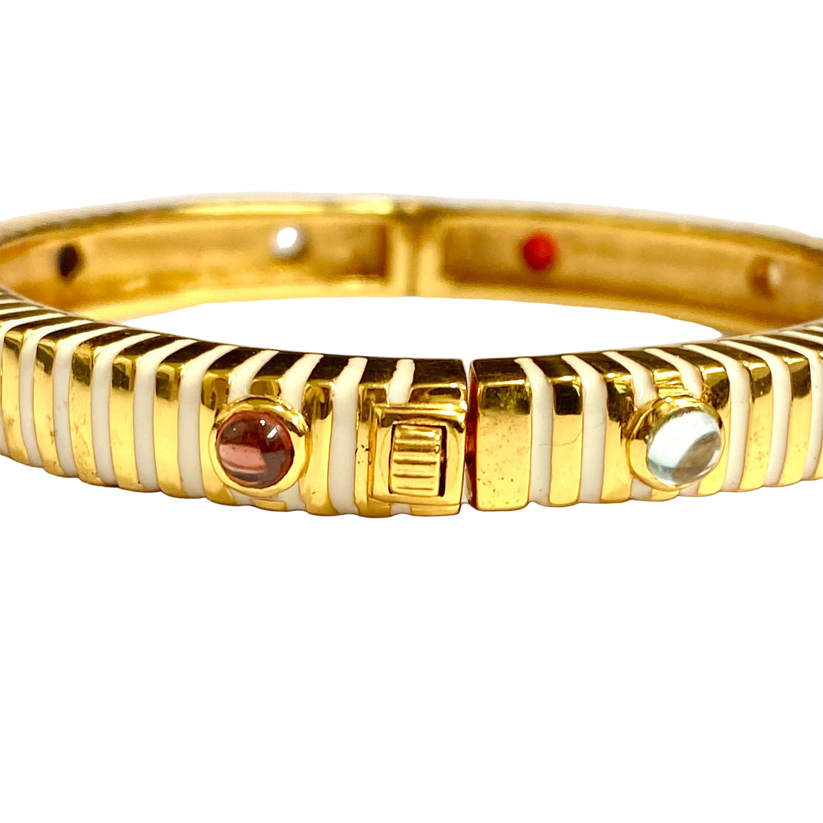 Sterling Silver Gold Plated Enamel Gemstone Hinged Bangle