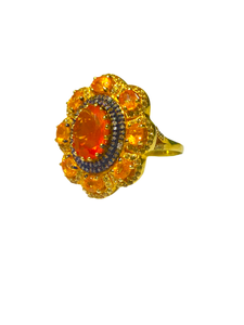 Mexican Fire Opal and Diamond in Sterling Silver Gold Plate