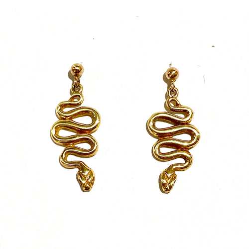 14ct Yellow Gold Snake Stud Drop Earrings