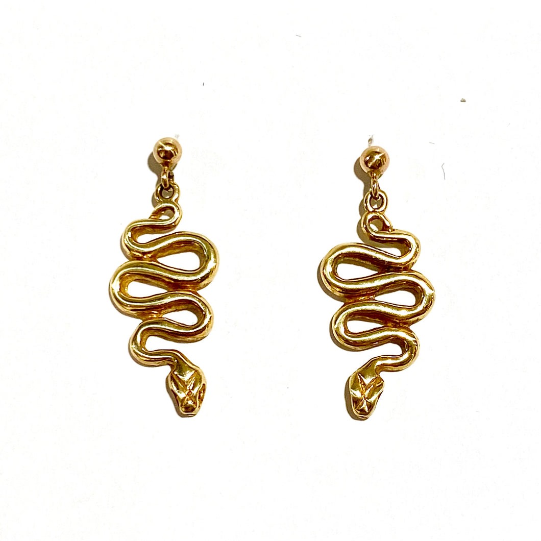 14ct Yellow Gold Snake Stud Drop Earrings