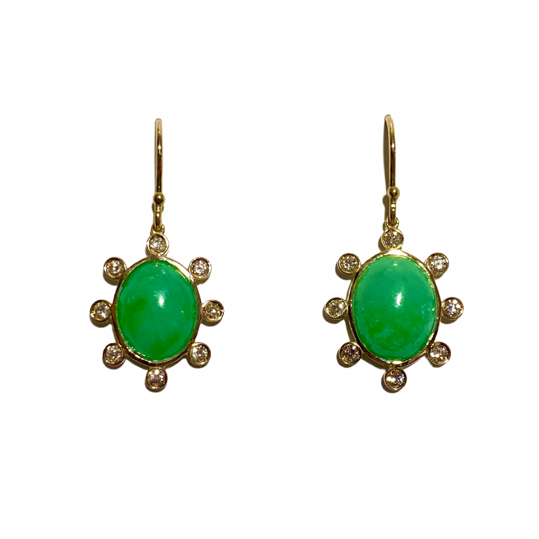 9ct Yellow Gold Diamond and Jadeite Drop Earrings