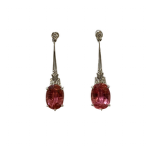 Rubellite Tourmaline and Diamond 9ct White Gold Drop Earrings