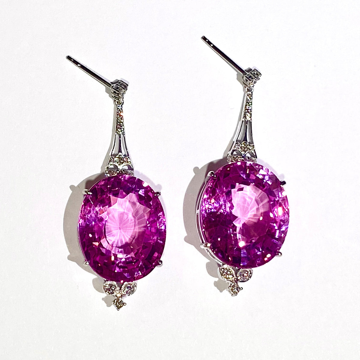 9ct White Gold Pink Topaz and Diamond Earrings