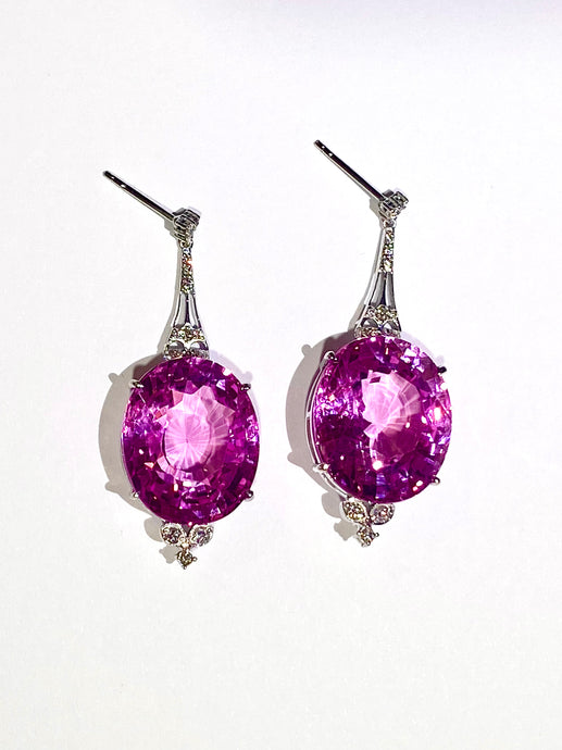 9ct White Gold Pink Topaz and Diamond Earrings