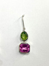 Synthetic Pink Sapphire & Peridot Drop Set Earrings in Sterling Silver