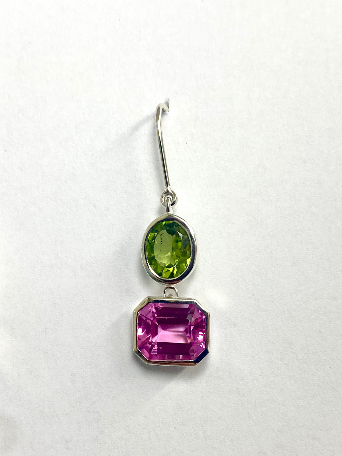 Synthetic Pink Sapphire & Peridot Drop Set Earrings in Sterling Silver