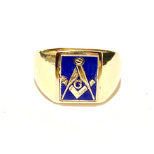 9ct Yellow Gold Blue Enamel Freemasonry Signet Ring