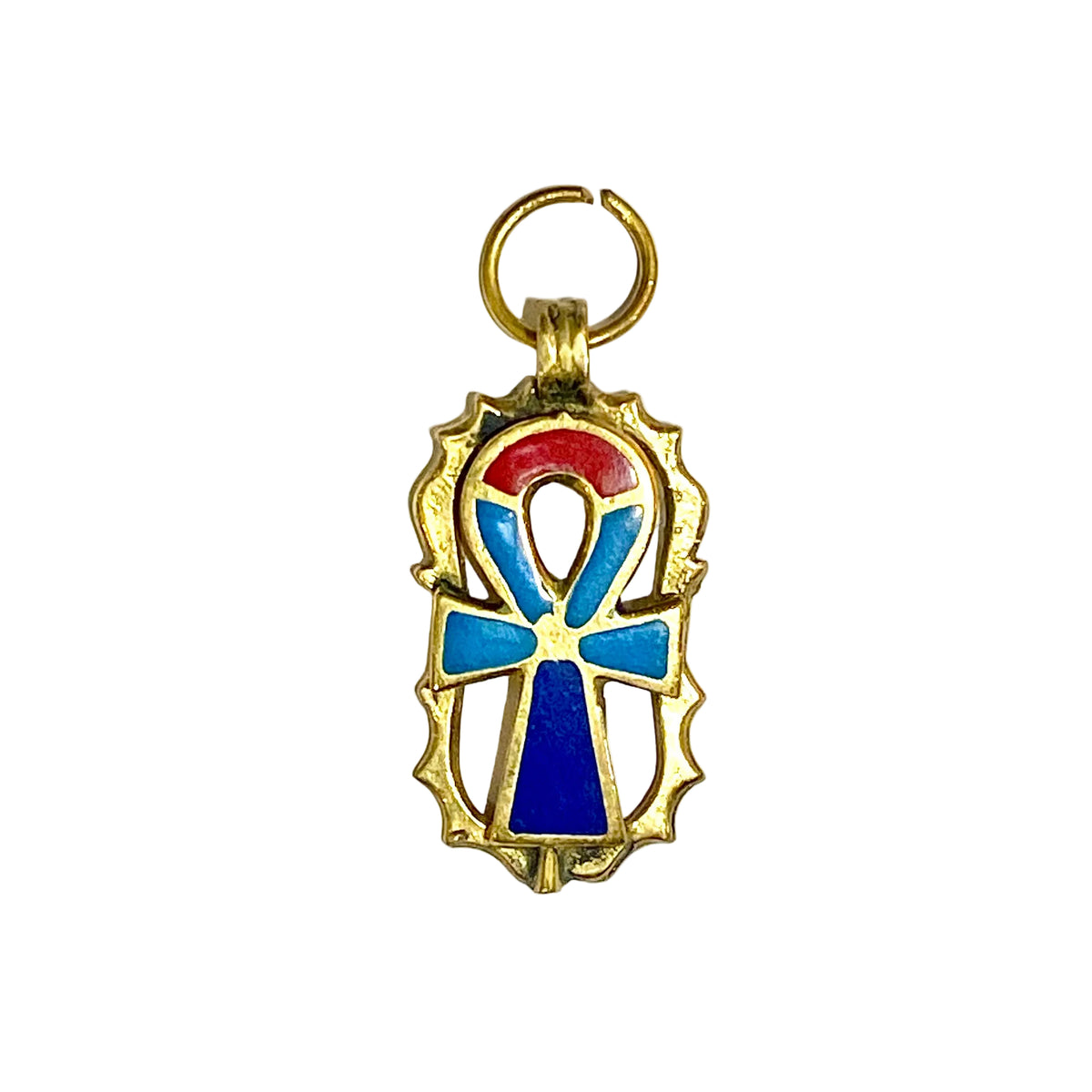 Brass and Enamel Egyptian Ankh Pendant