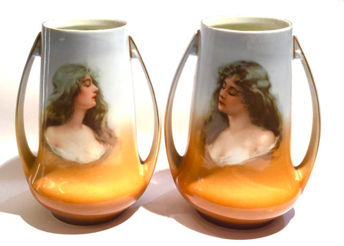 Pair of Art Nouveau twin handled Porcelain Vases