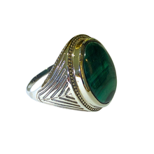 Sterling Silver Malachite Cabochon Signet Ring