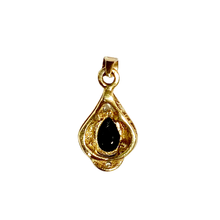 9ct Yellow Gold Black Sapphire and Diamond Pendant