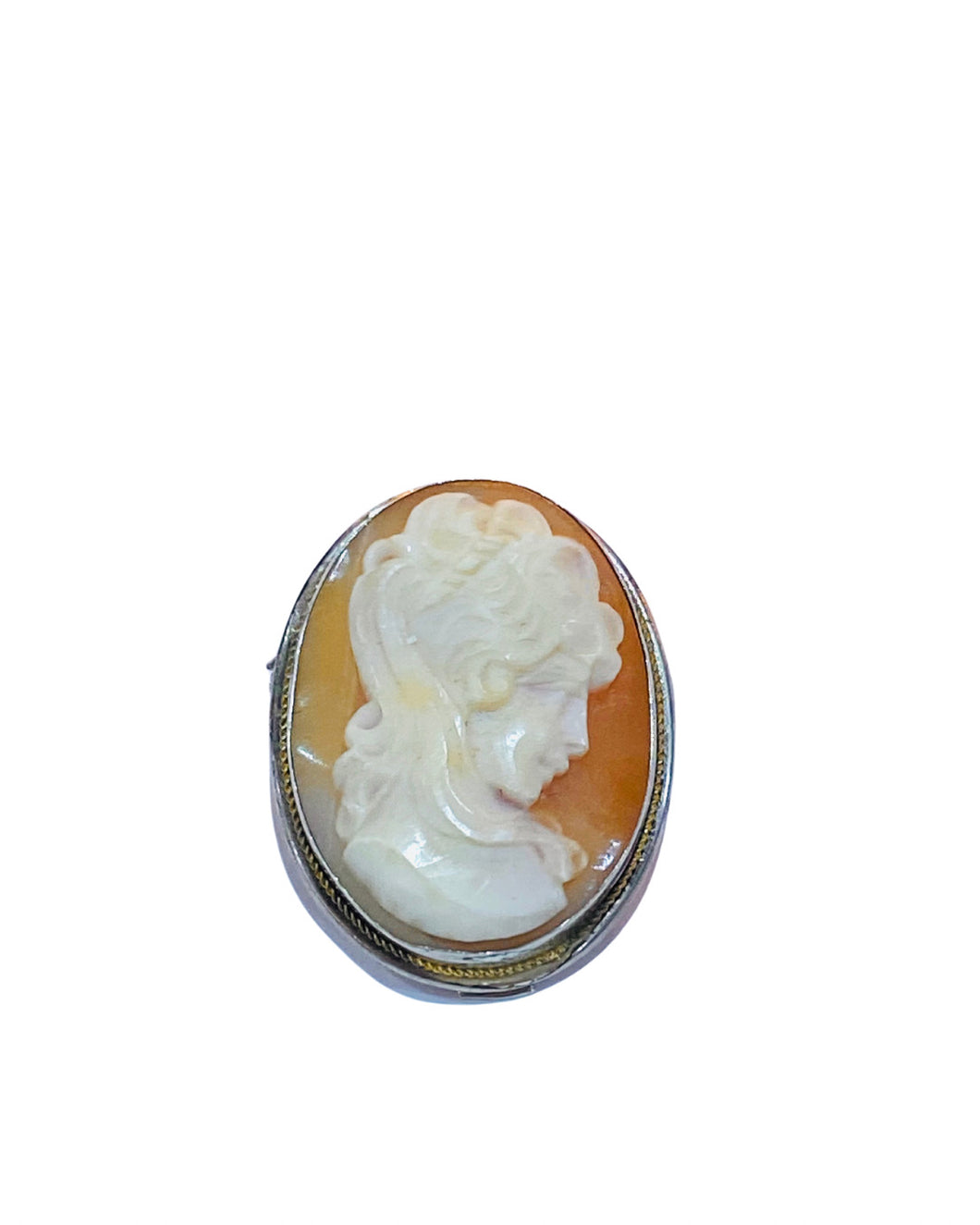 800 Silver Conch Shell Cameo Brooch