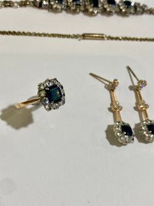 Antique 9ct White Gold Blue Sapphire Evening Set – Necklace, Earrings, Ring & Bracelet