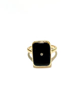 9ct Yellow Gold Bezel Set Onyx Ring with Centre Bezel Set Diamond