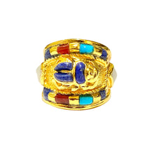 Sterling Silver Gold Plated Turquoise, Coral and Lapis Lazuli Scarab Ring