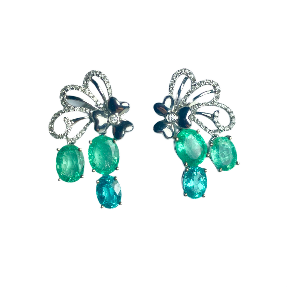 Paraiba Tourmaline, Apatite and Diamond Earrings