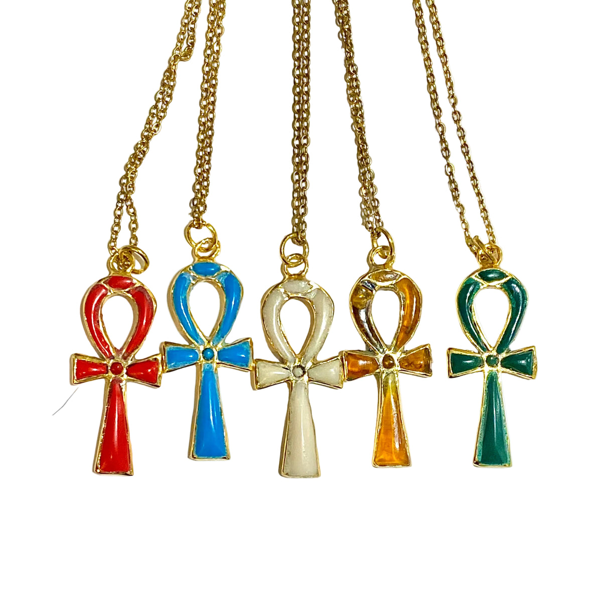 Brass and Enamel Ankh Necklace
