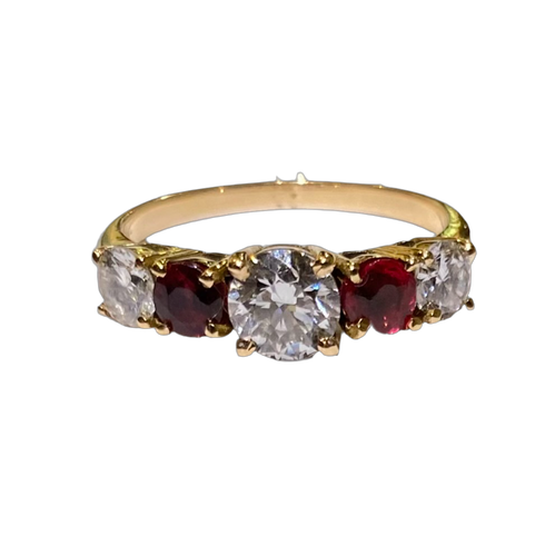 18ct Yellow Gold, Ruby and Diamond Band Ring
