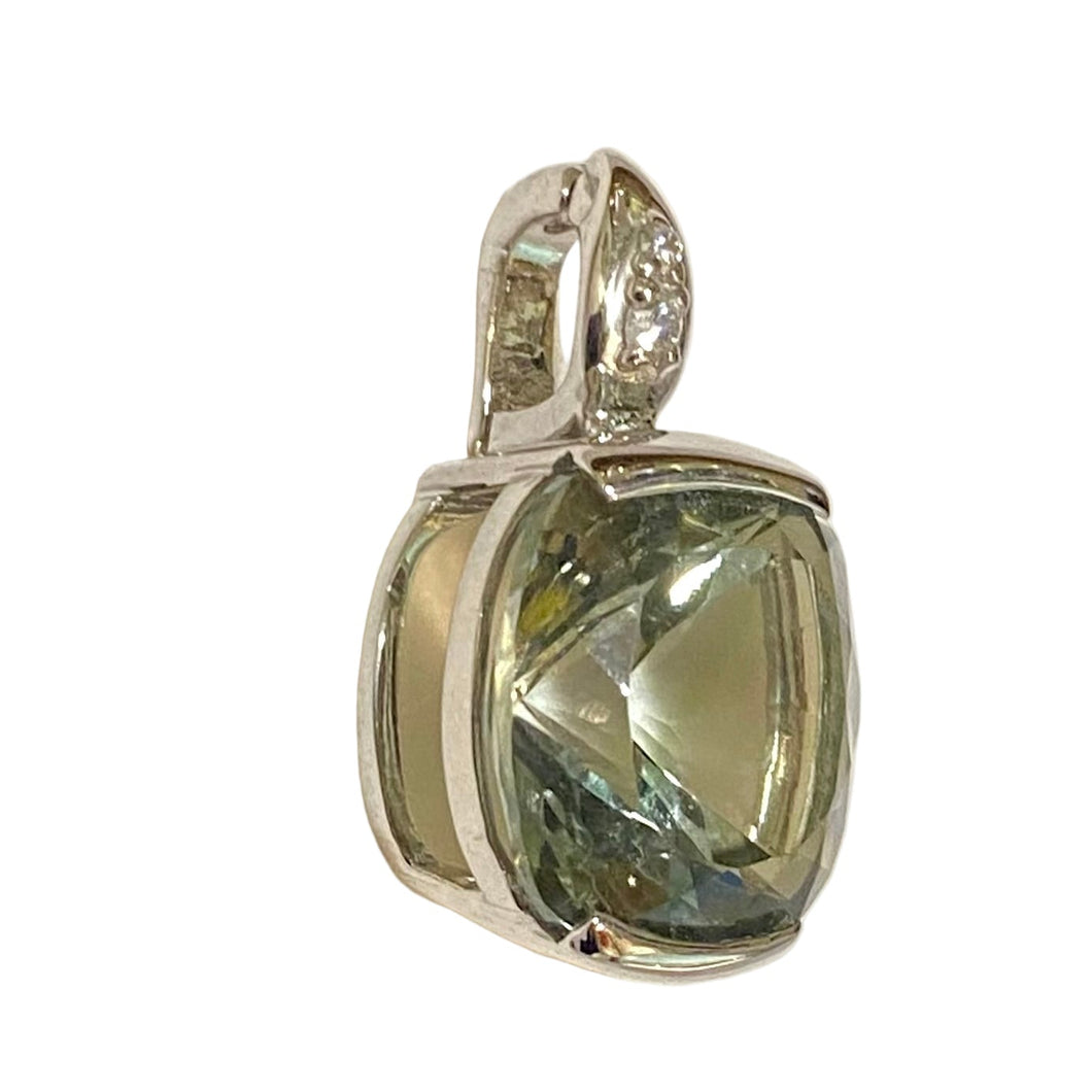 Sterling Silver Prasiolite Pendant – 15mm