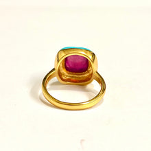 Sterling Silver Gold Plated Turquoise Enamel and Ruby Ring