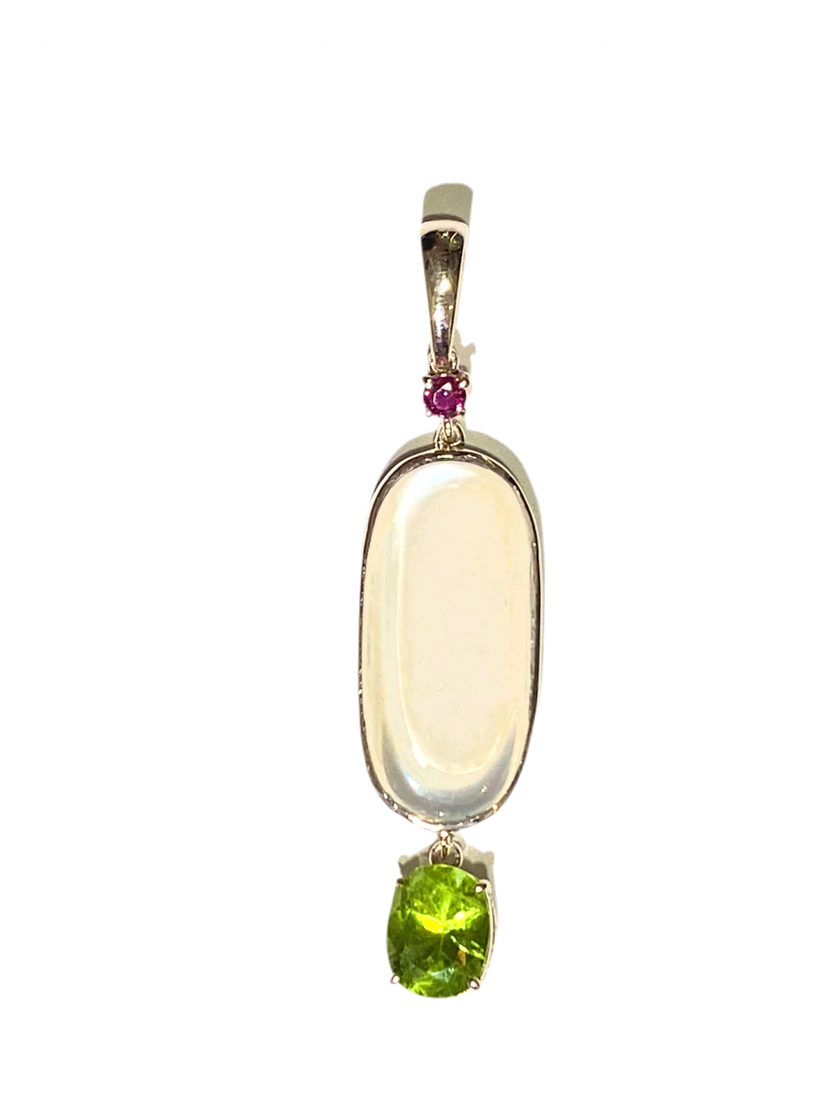 Ruby, Moonstone and Peridot Pendant in 9ct White Gold