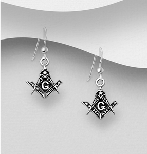 Sterling Silver Freemason Hook Drop Earrings
