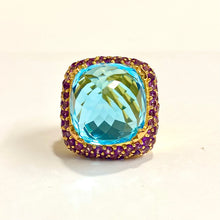 Sterling Silver Gold Plated Blue Topaz and Amethyst Ring