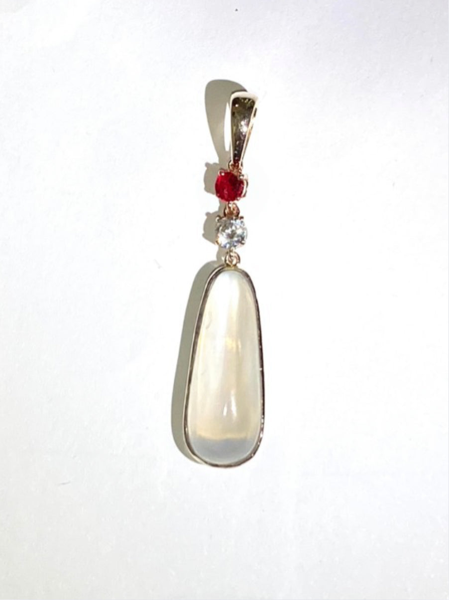 Ruby, Moonstone and Diamond 9ct Gold Pendant
