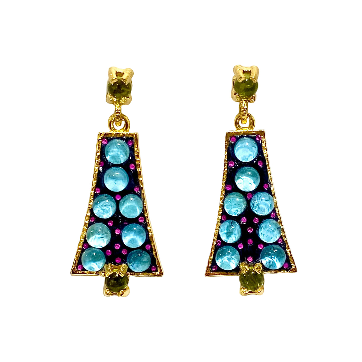 Sterling Silver Gold Plated Blue and Green Tourmaline Earrings